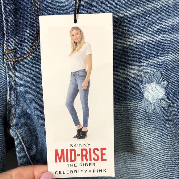 Celebrity Pink NWT Women's Skinny Mid-Rise The Rider Distressed Jeans Size 5/27 - Picture 6 of 13